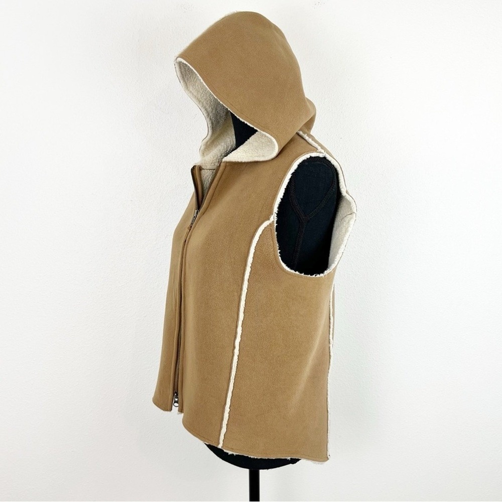 Lauren Ralph Lauren Tan Sherpa Vest Cream Trim Large Cozy Neutral - Picture 8 of 11